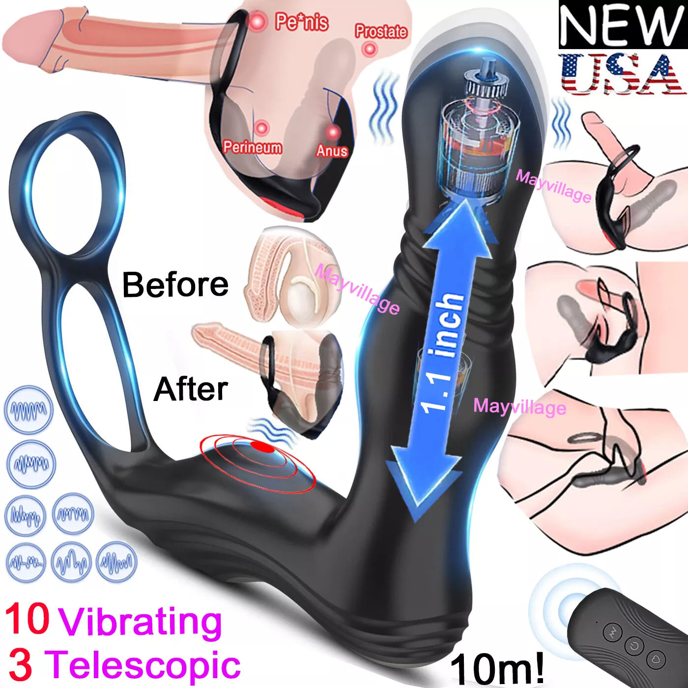 Male Prostate Massager Vibrator Thrusting Anal Butt Plug Dildo Sex Toys for Men